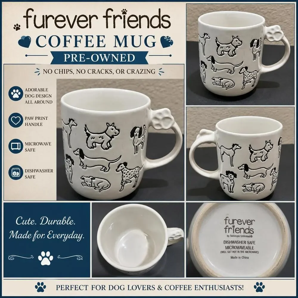 Furever Friends 18oz Coffee Mug Paw Print Handle Tabletop Gallery